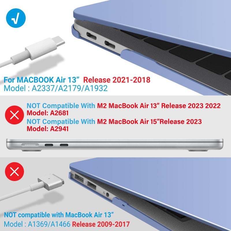 آي بينزر IBenzer متوافق مع حافظة MacBook Air 13 بوصة الجديدة 2022 2021 2020 M1 A2337 A2179 A1932 حافظة بلاستيكية صلبة مع غطاء لوحة مفاتيح لشاشة Mac Retina مع معرف اللمس باللون الأزرق MMA-T13SRL+1 - Image 4